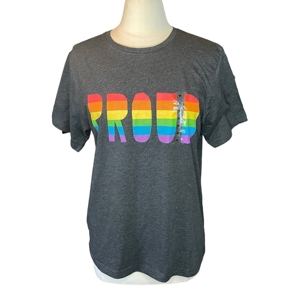 LGBTQ PRIDE "Proud" Tee Shirt Medium Dark Gray Rainbow Hallmark Brand New